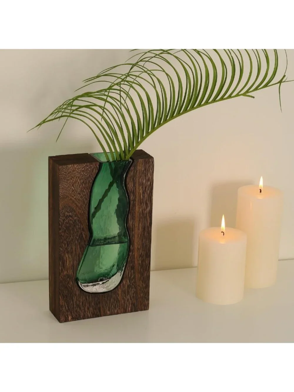 Rustic Wooden and Glass Inlay Flower Vase - Farmhouse Home Decor Centerpiece